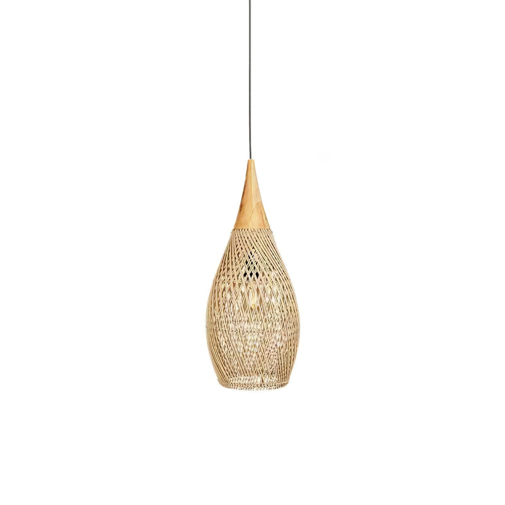 Rattan Pendant Light, Handwoven Shade, Wood Body, E27