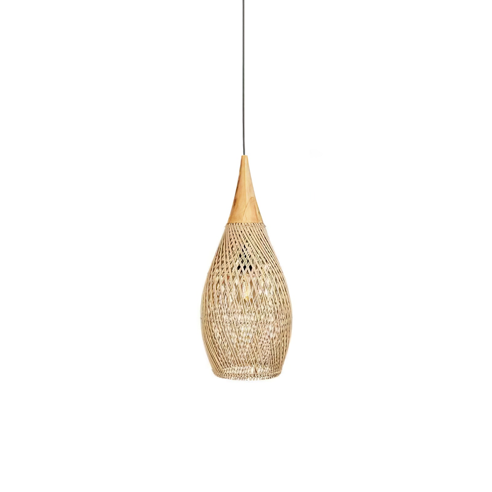 Rattan Pendant Light, Handwoven Shade, Wood Body, E27
