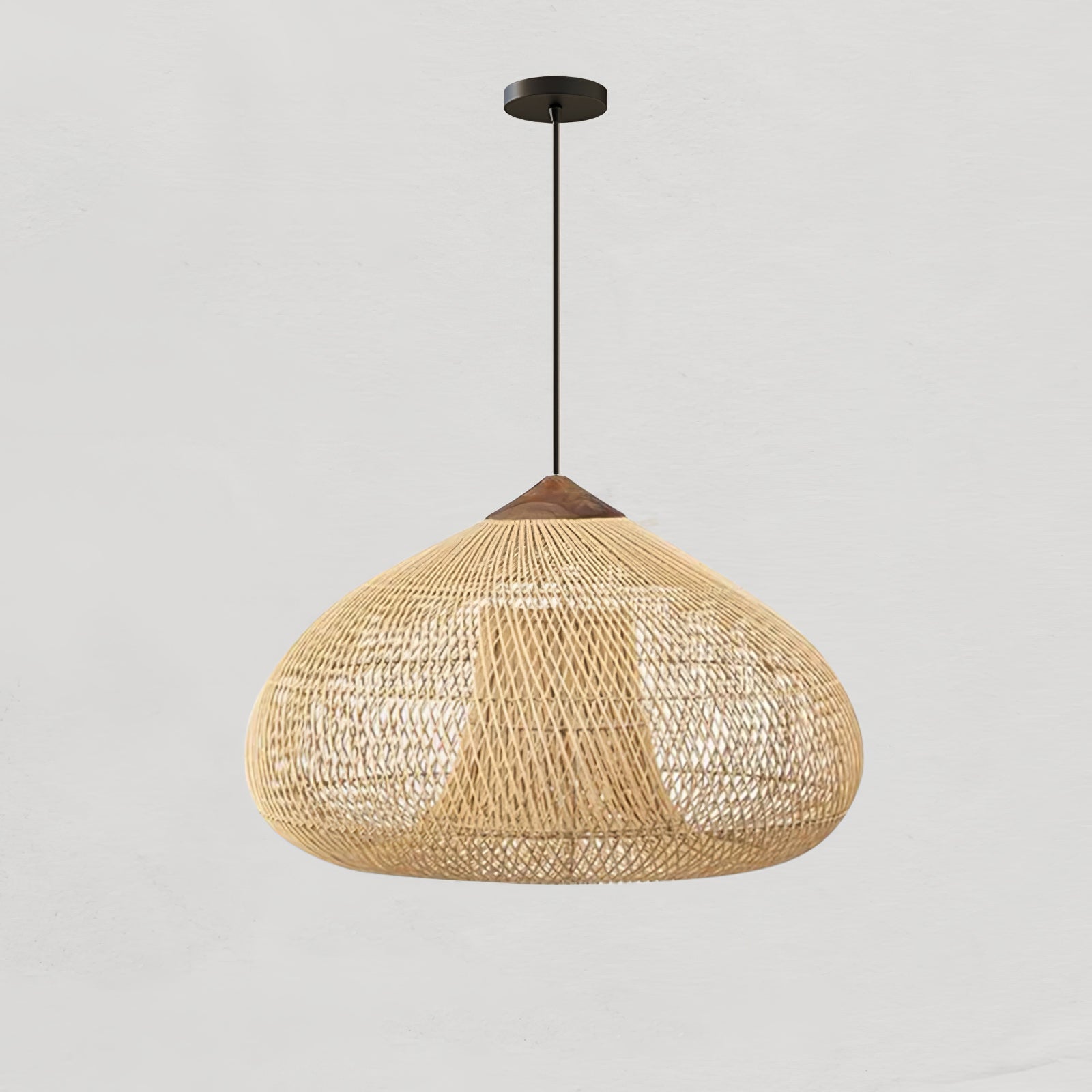 Rattan Pendant Light, Handwoven Shade, Wood Body, E27