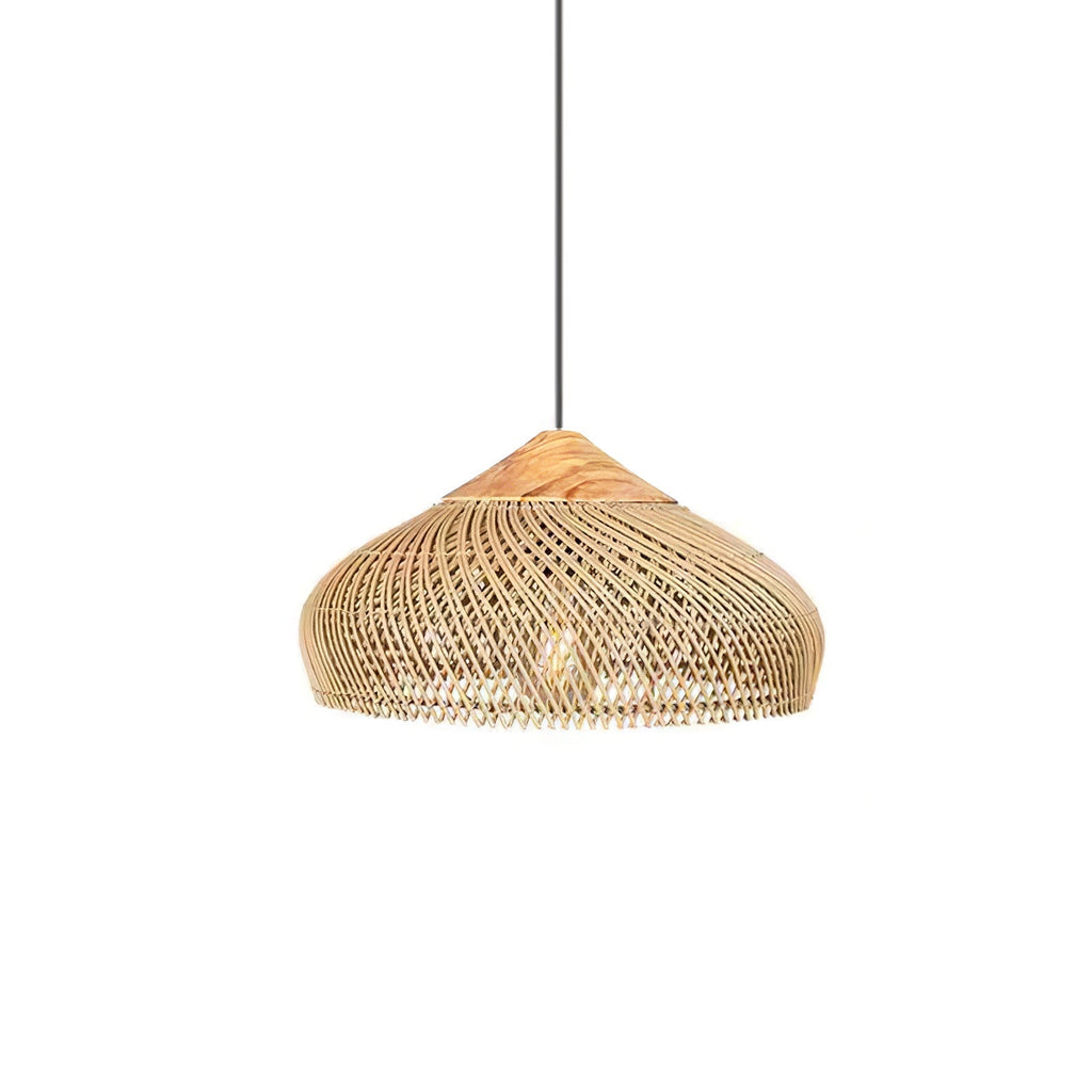 Rattan Pendant Light, Handwoven Shade, Wood Body, E27