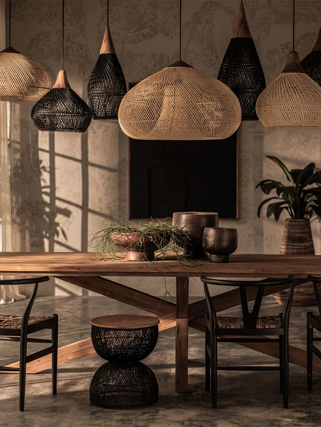 Rattan Pendant Light, Handwoven Shade, Wood Body, E27