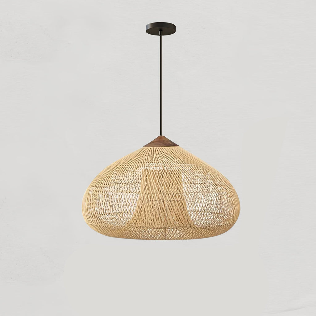 Rattan Pendant Light, Handwoven Shade, Wood Body, E27