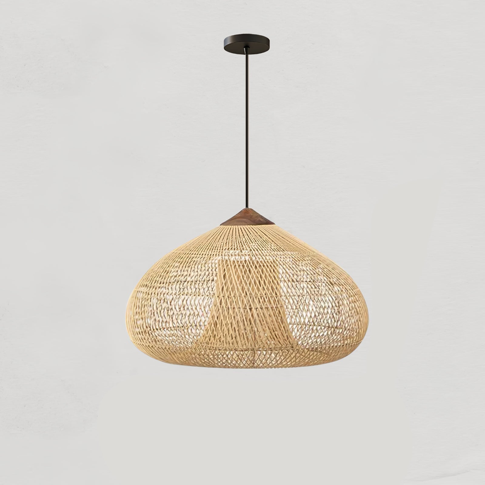 Rattan Pendant Light, Handwoven Shade, Wood Body, E27
