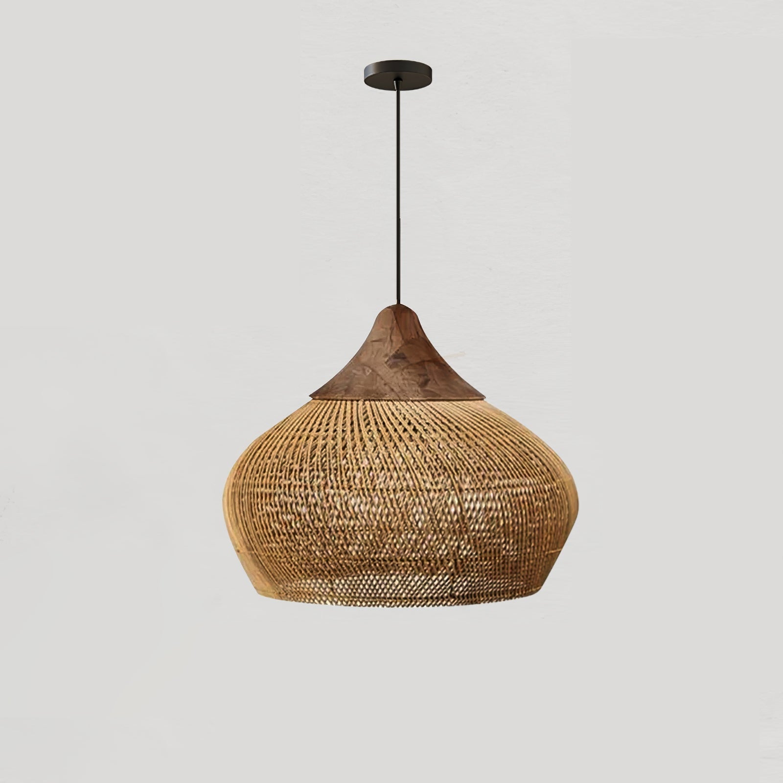 Rattan Pendant Light, Handwoven Shade, Wood Body, E27