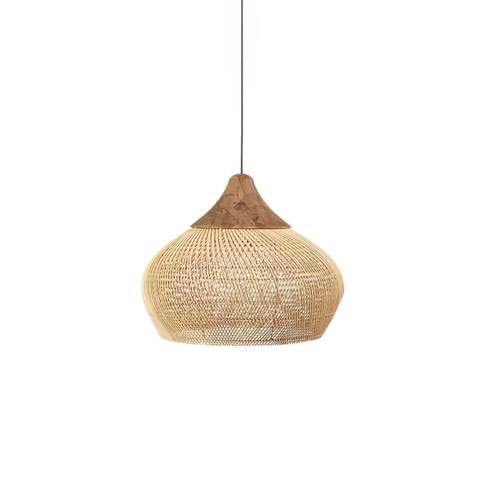 Rattan Pendant Light, Handwoven Shade, Wood Body, E27