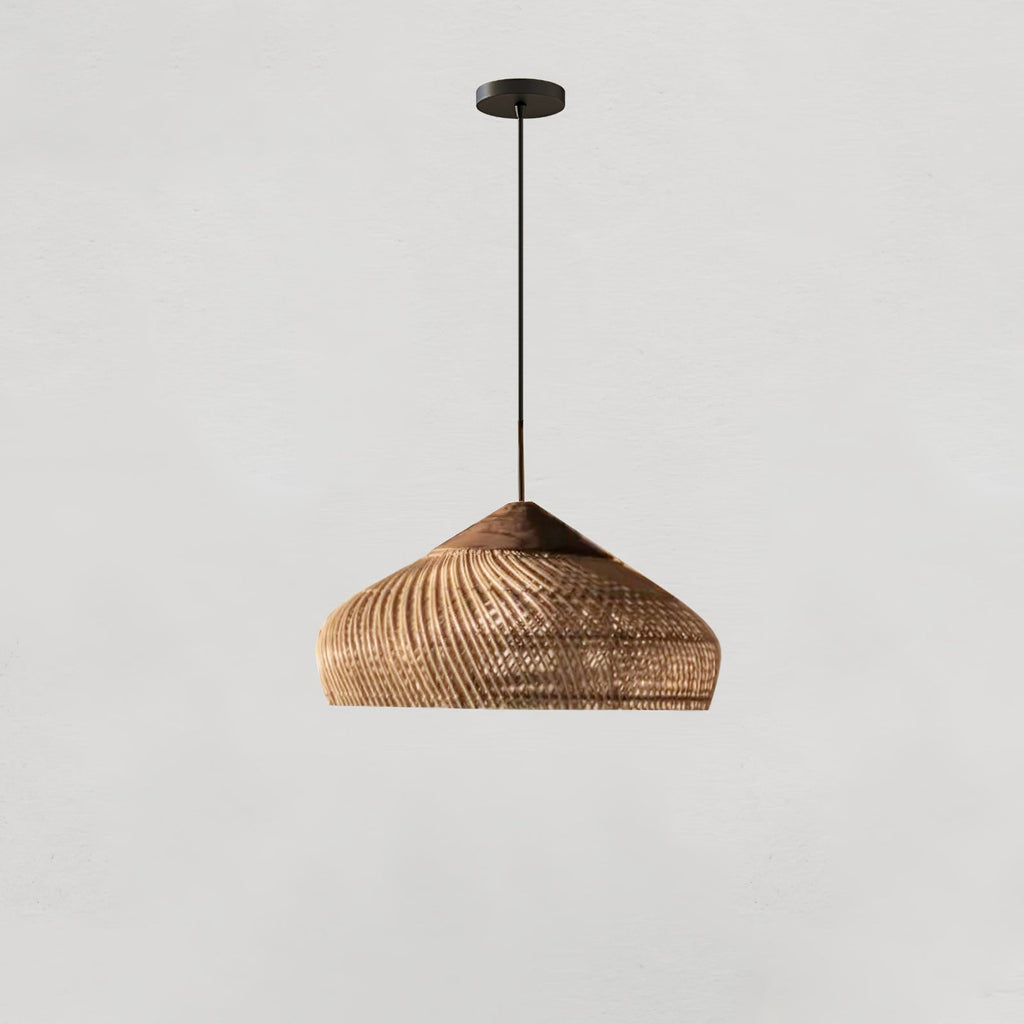 Rattan Pendant Light, Handwoven Shade, Wood Body, E27
