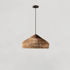 Rattan Pendant Light, Handwoven Shade, Wood Body, E27
