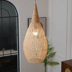 Rattan Pendant Light, Handwoven Shade, Wood Body, E27
