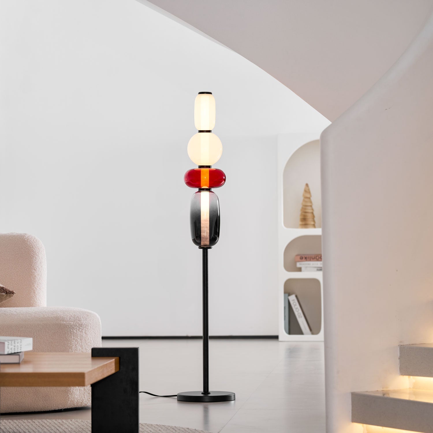 Candied Glass Floor Lamp, Hand-Blown Crystal Clusters, Black Body, LED
