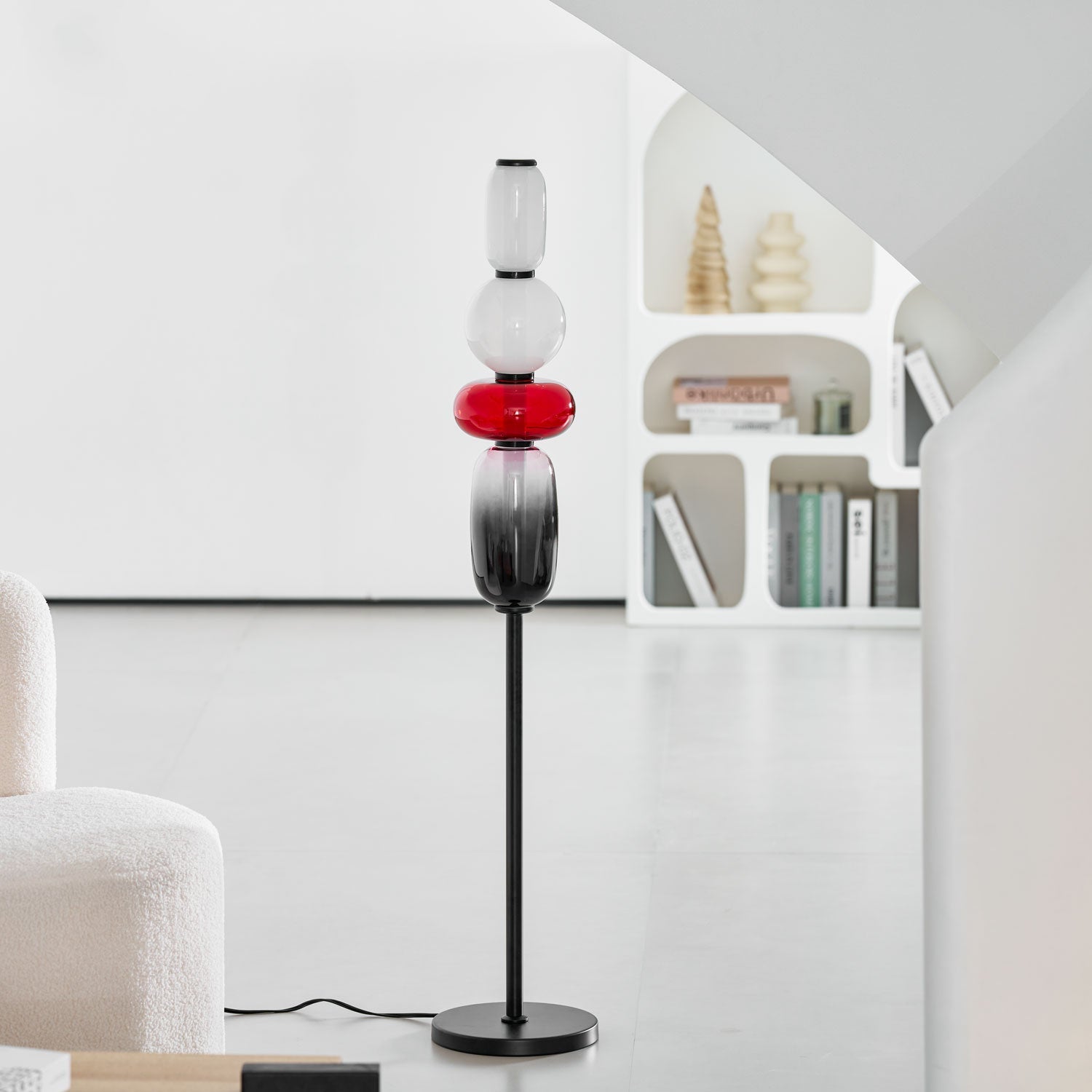 Candied Glass Floor Lamp, Hand-Blown Crystal Clusters, Black Body, LED