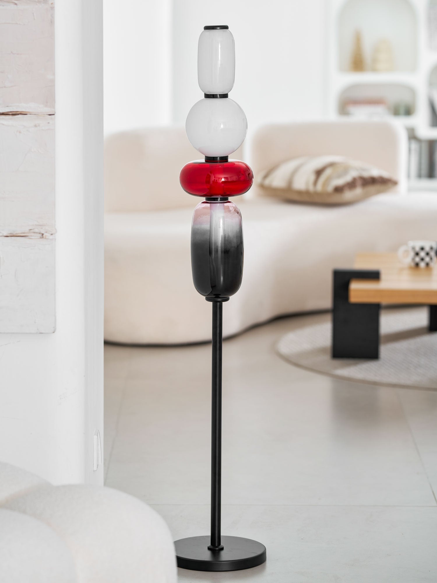 Candied Glass Floor Lamp, Hand-Blown Crystal Clusters, Black Body, LED