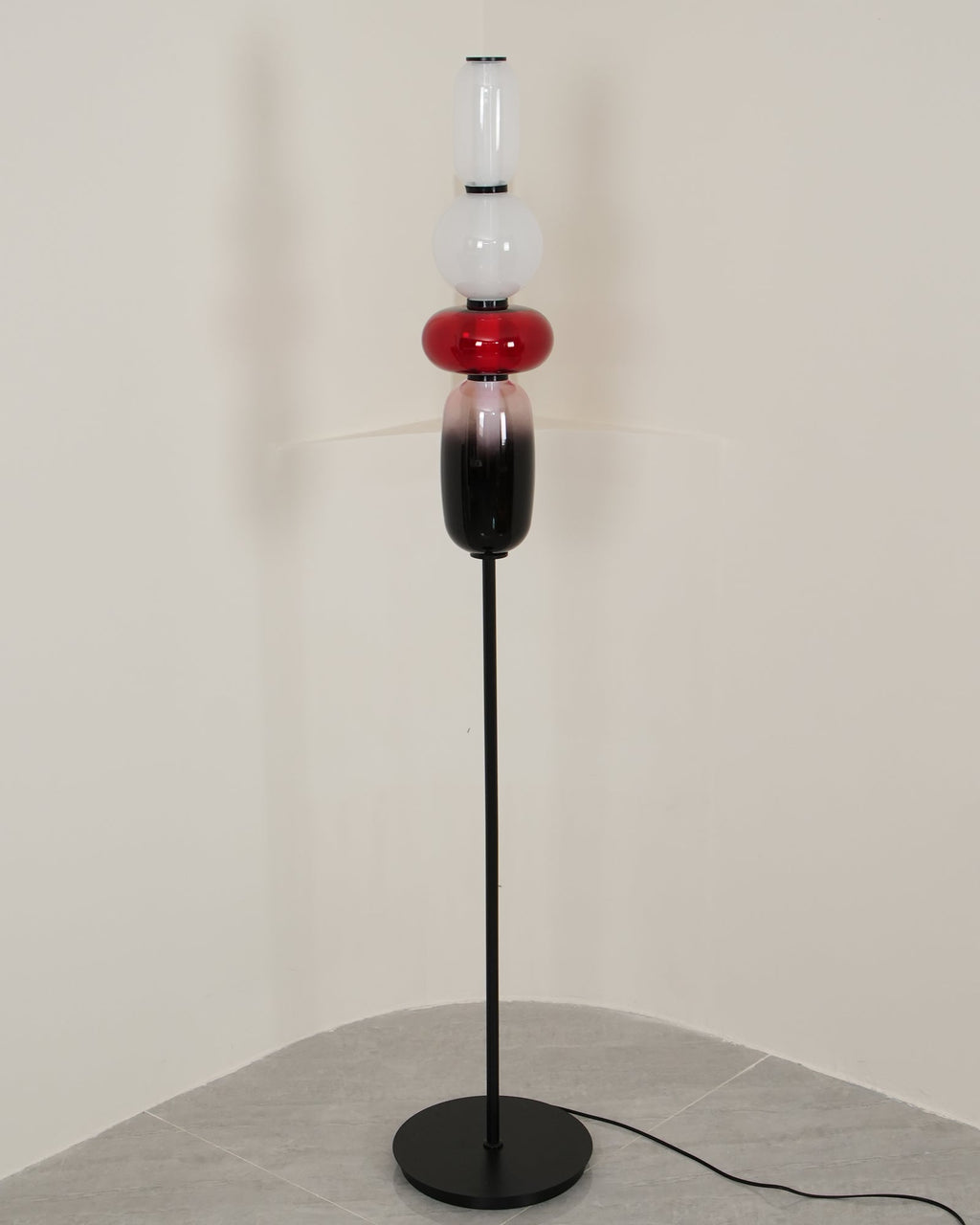 Candied Glass Floor Lamp, Hand-Blown Crystal Clusters, Black Body, LED