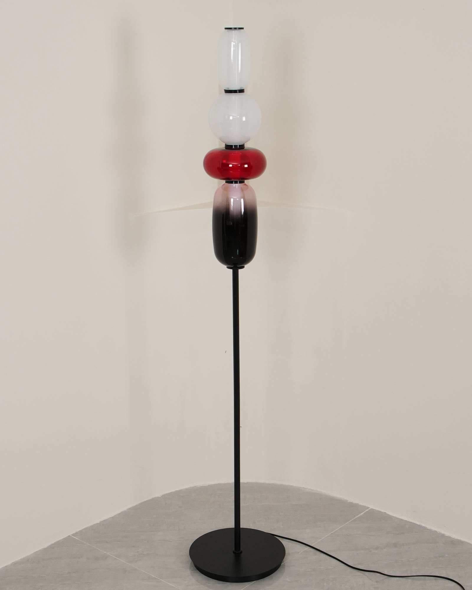 Candied Glass Floor Lamp, Hand-Blown Crystal Clusters, Black Body, LED