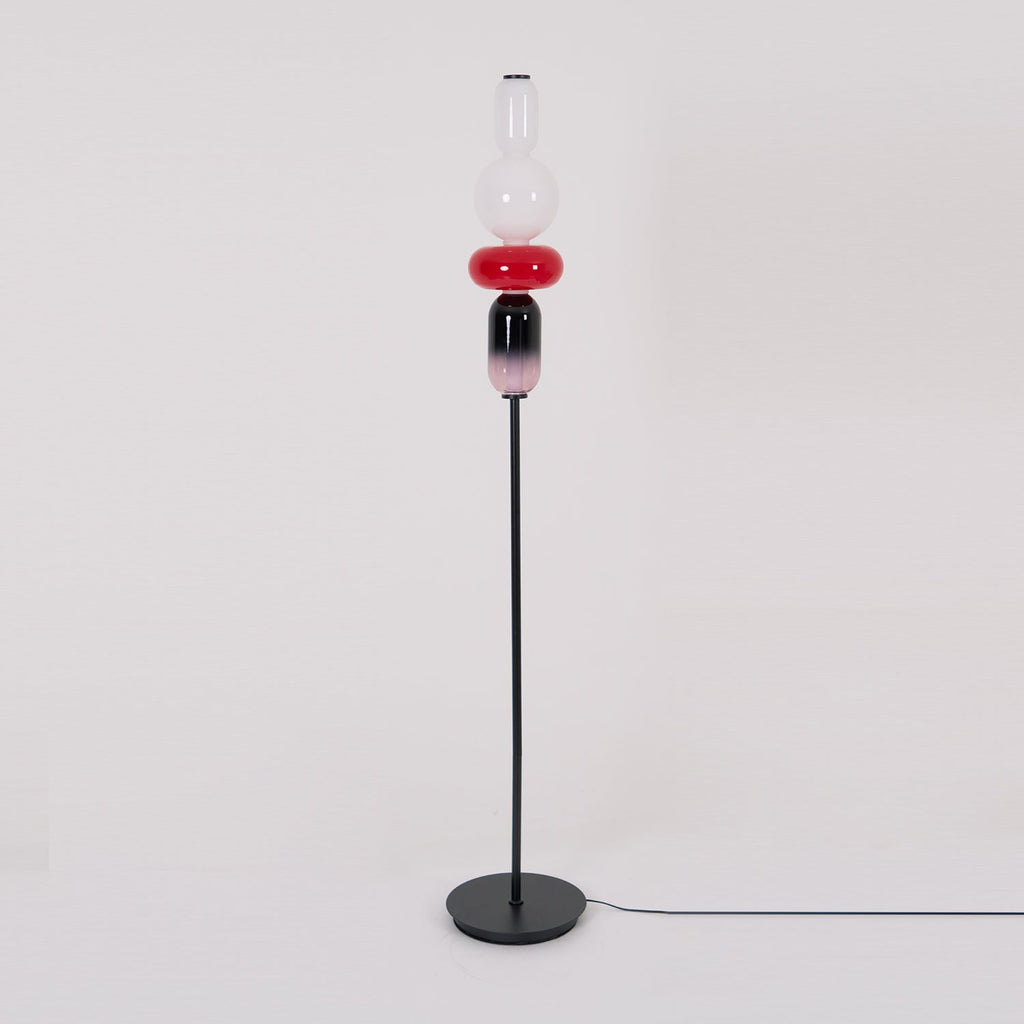 Candied Glass Floor Lamp, Hand-Blown Crystal Clusters, Black Body, LED