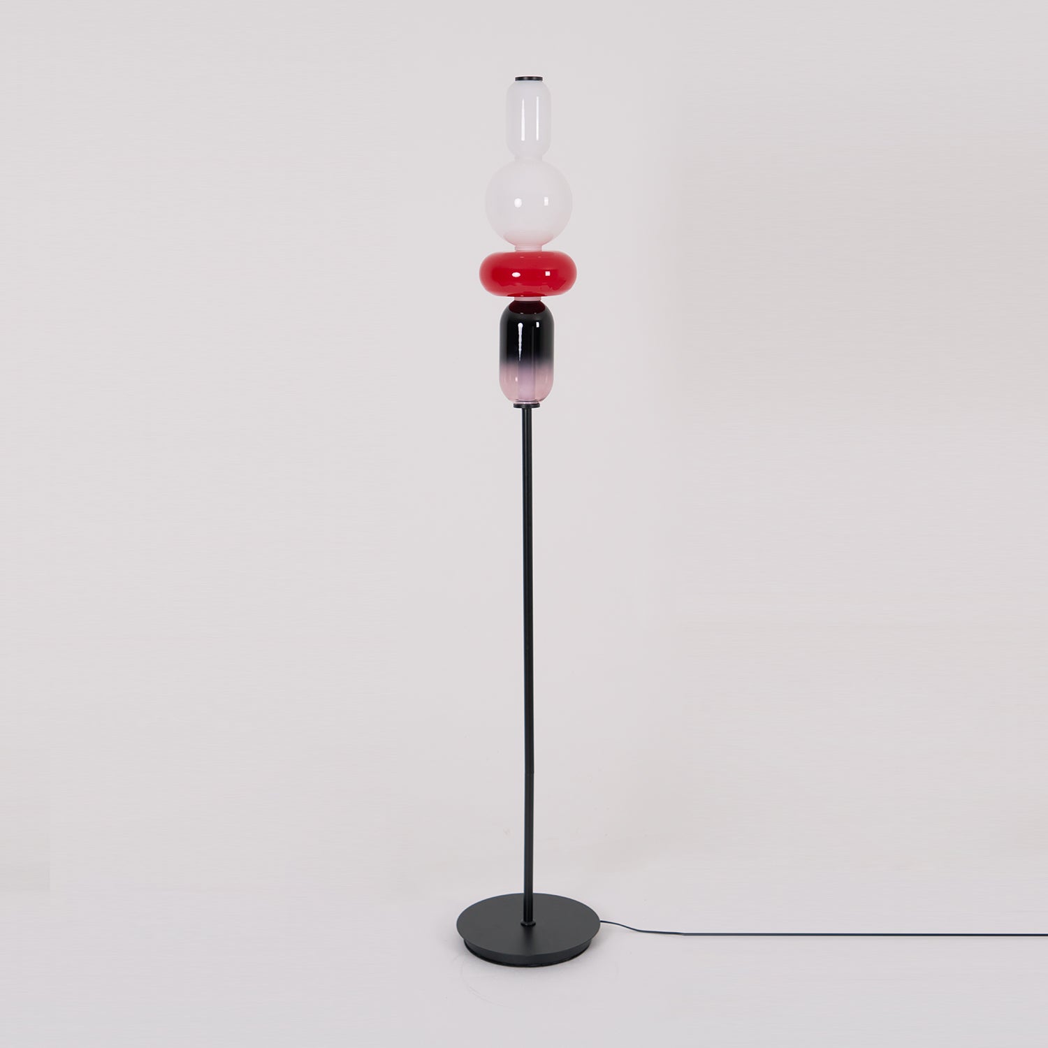 Candied Glass Floor Lamp, Hand-Blown Crystal Clusters, Black Body, LED