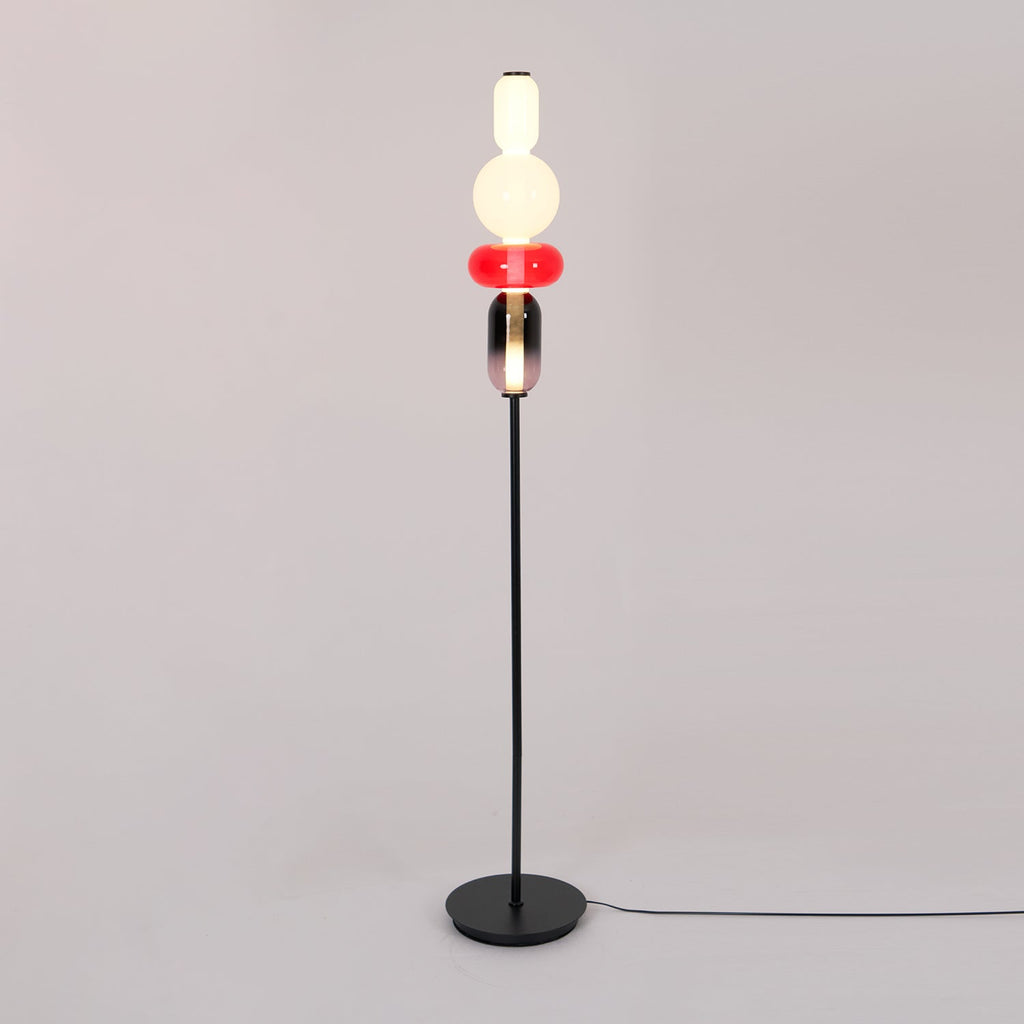 Candied Glass Floor Lamp, Hand-Blown Crystal Clusters, Black Body, LED