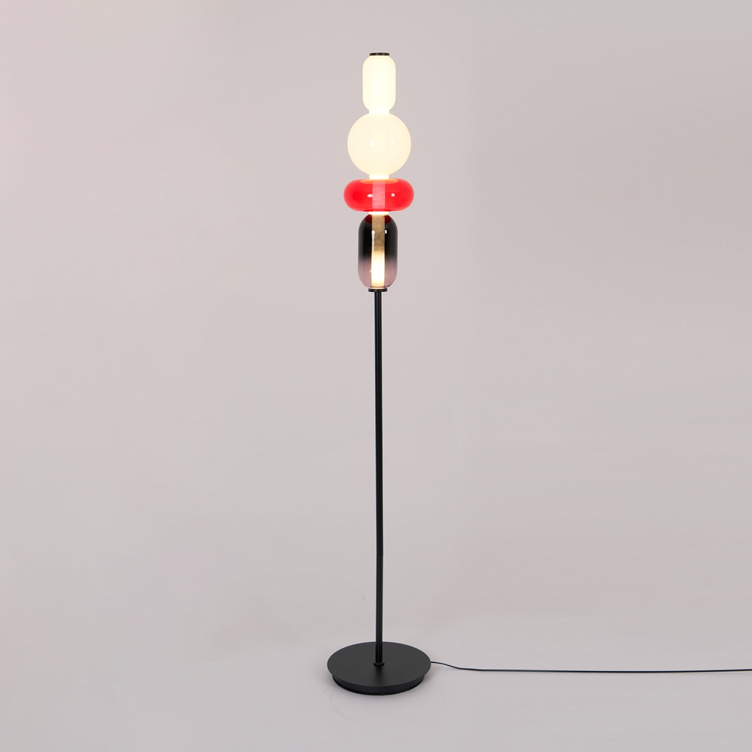Candied Glass Floor Lamp, Hand-Blown Crystal Clusters, Black Body, LED