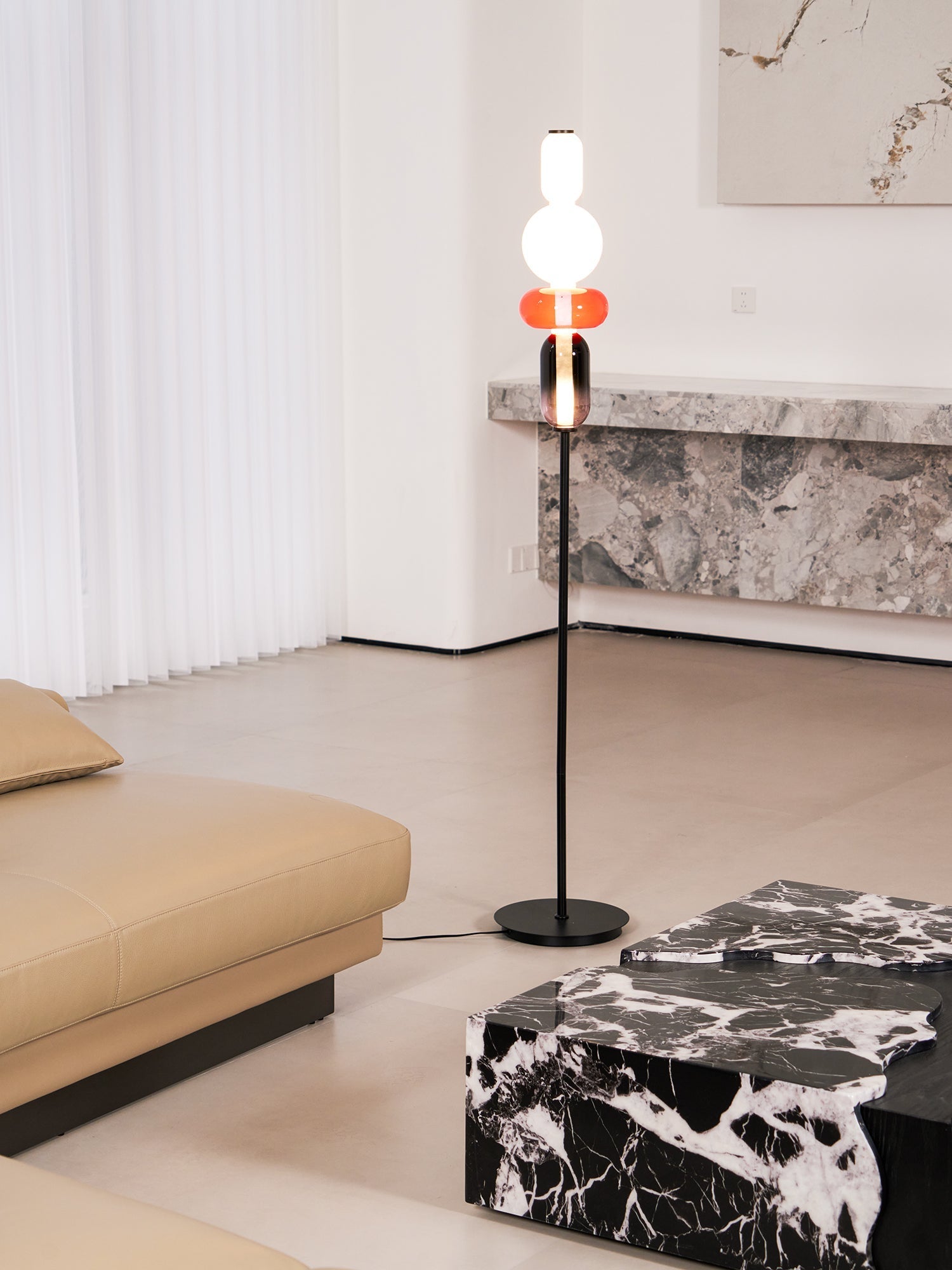 Candied Glass Floor Lamp, Hand-Blown Crystal Clusters, Black Body, LED