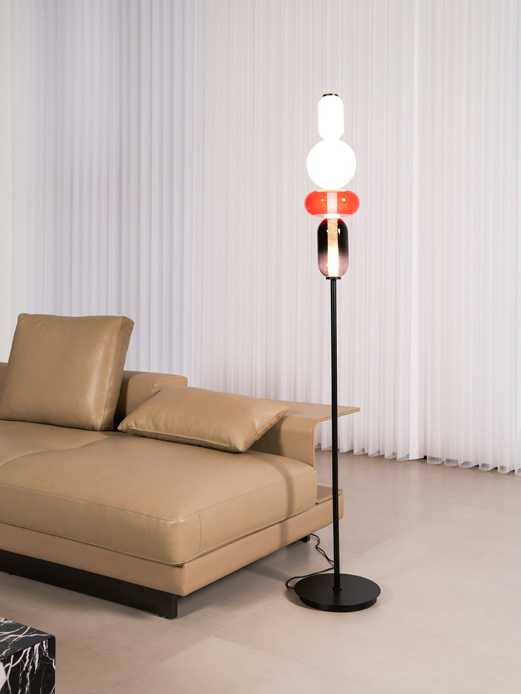 Candied Glass Floor Lamp, Hand-Blown Crystal Clusters, Black Body, LED