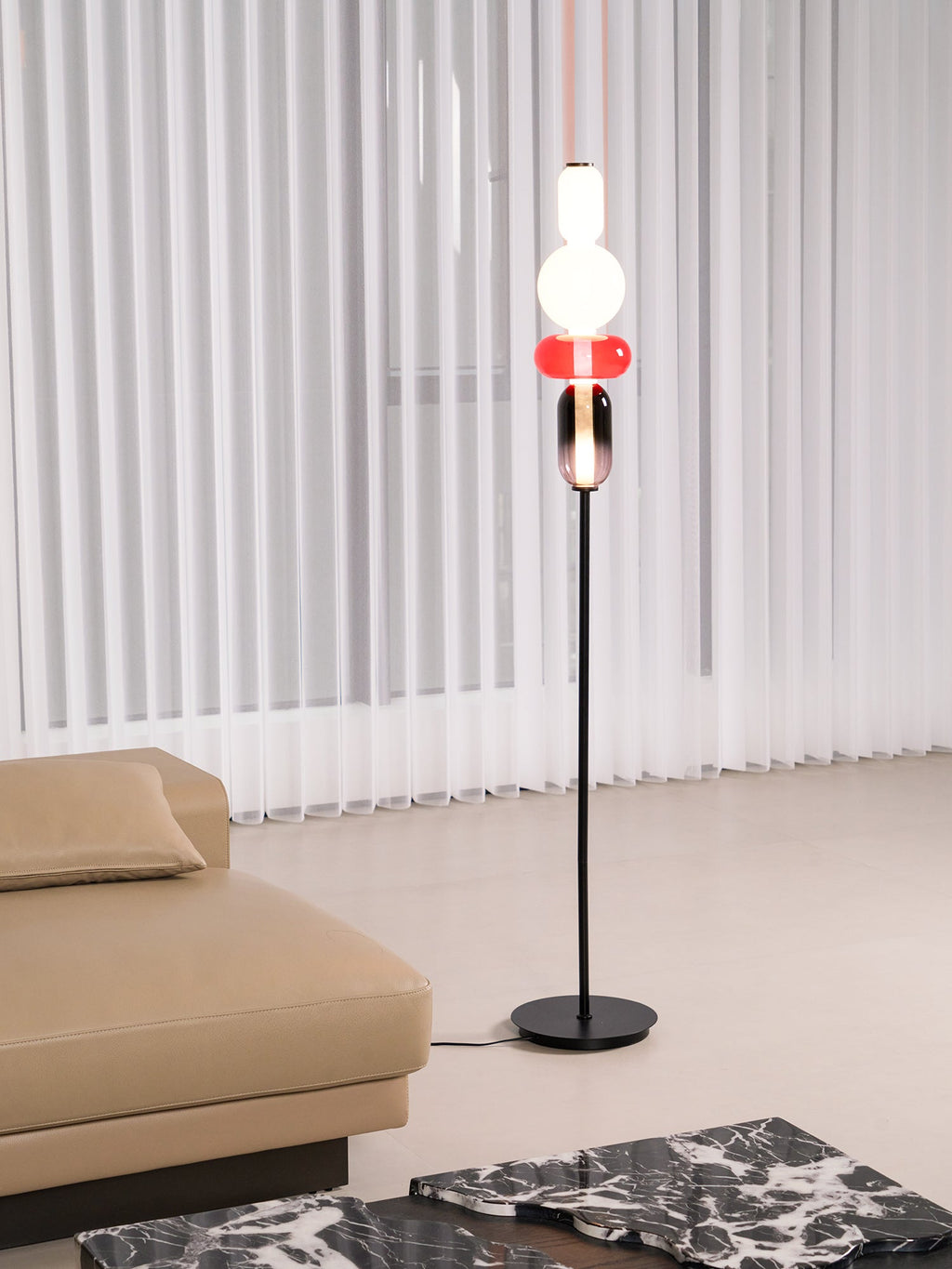 Candied Glass Floor Lamp, Hand-Blown Crystal Clusters, Black Body, LED