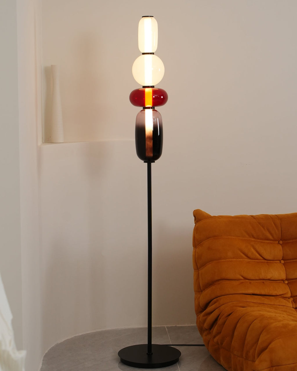 Candied Glass Floor Lamp, Hand-Blown Crystal Clusters, Black Body, LED