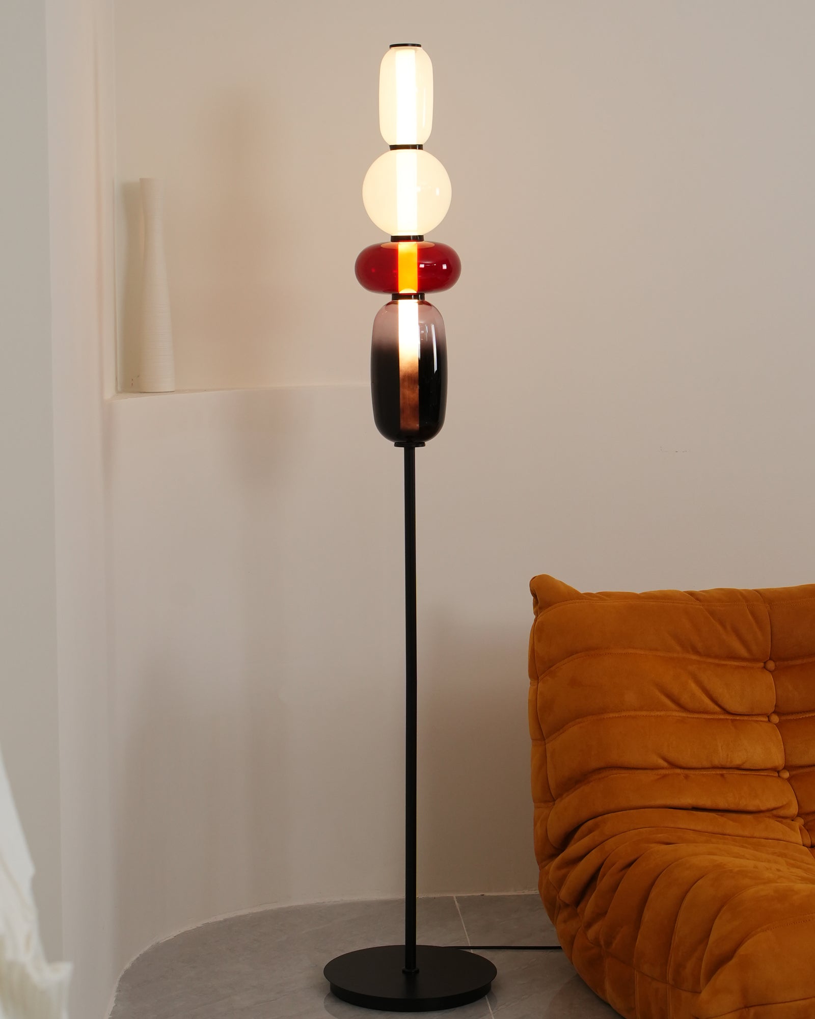 Candied Glass Floor Lamp, Hand-Blown Crystal Clusters, Black Body, LED