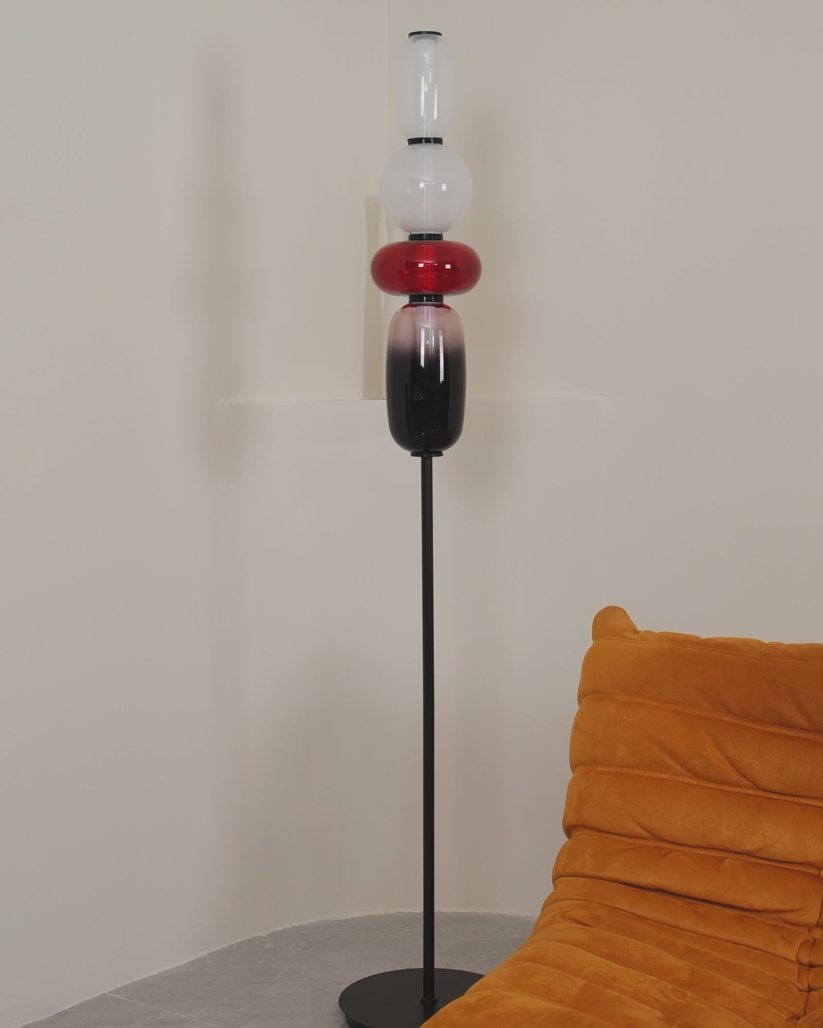 Candied Glass Floor Lamp, Hand-Blown Crystal Clusters, Black Body, LED
