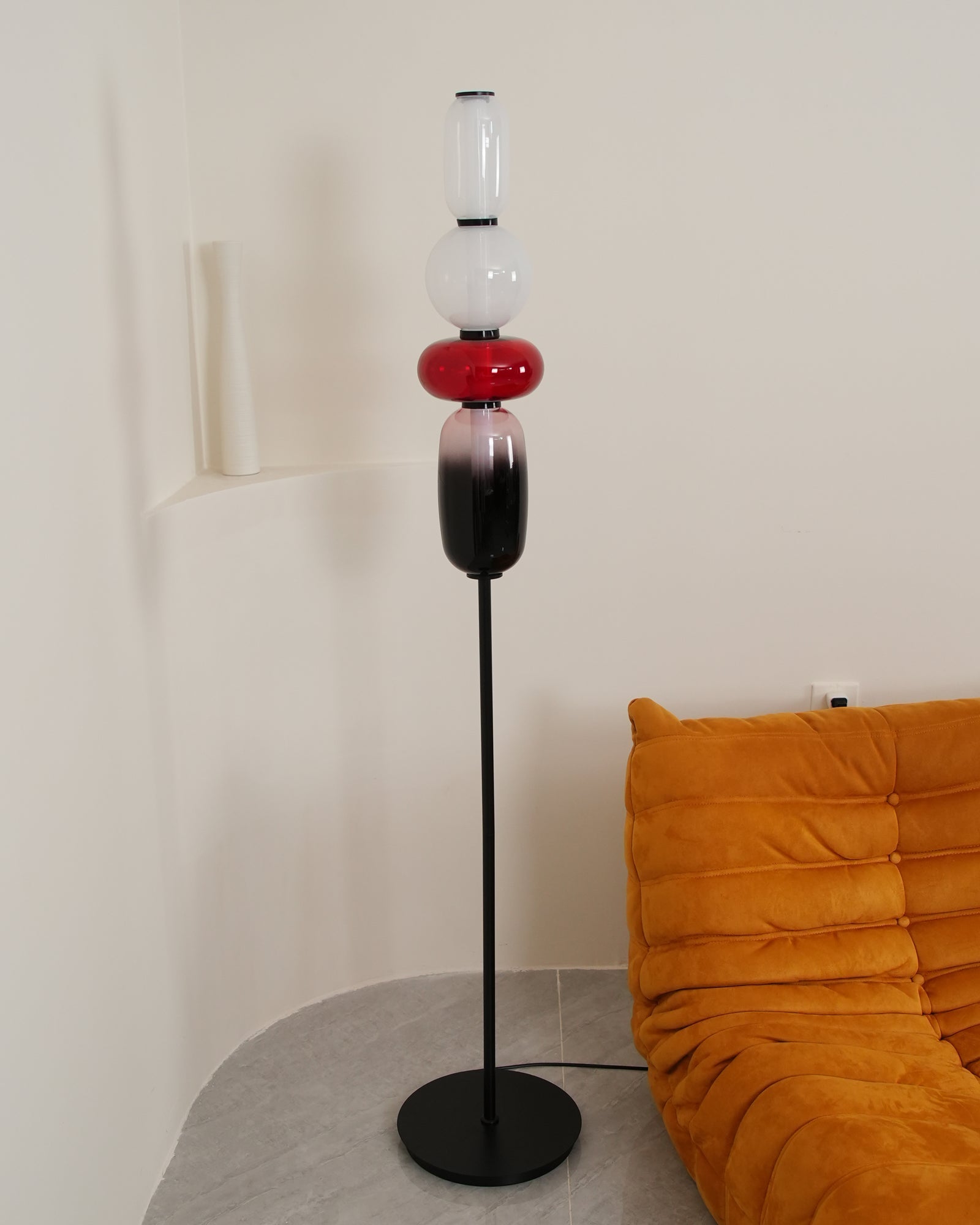 Candied Glass Floor Lamp, Hand-Blown Crystal Clusters, Black Body, LED