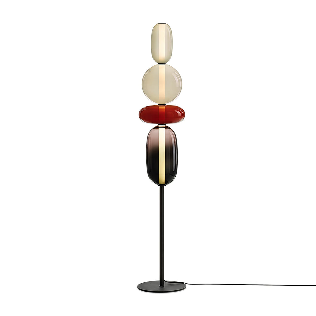 Candied Glass Floor Lamp, Hand-Blown Crystal Clusters, Black Body, LED