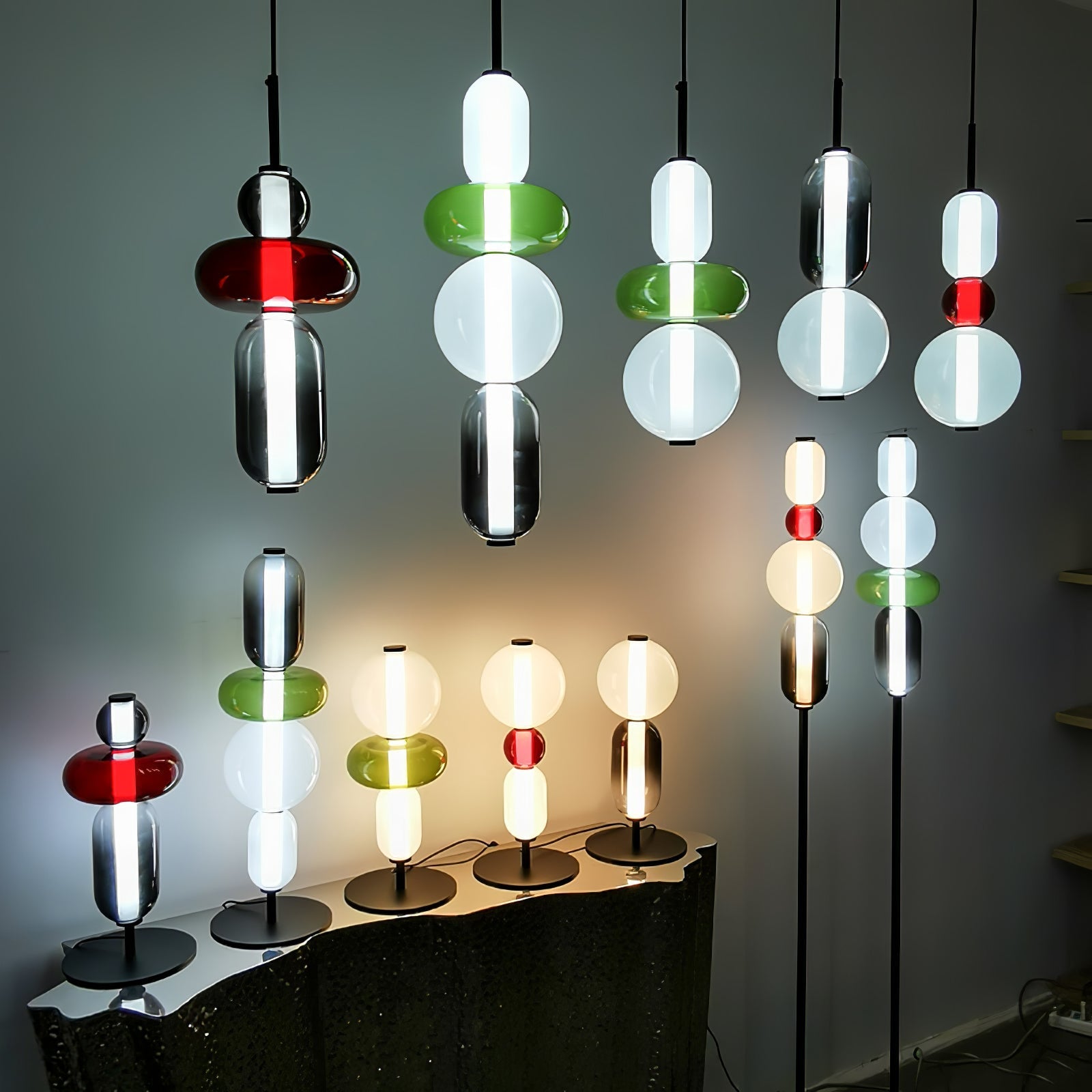 Candied Glass Floor Lamp, Hand-Blown Crystal Clusters, Black Body, LED