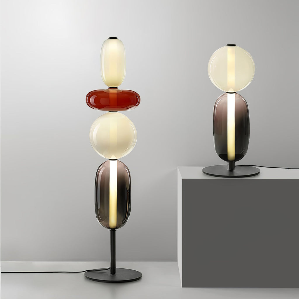 Candied Glass Floor Lamp, Hand-Blown Crystal Clusters, Black Body, LED