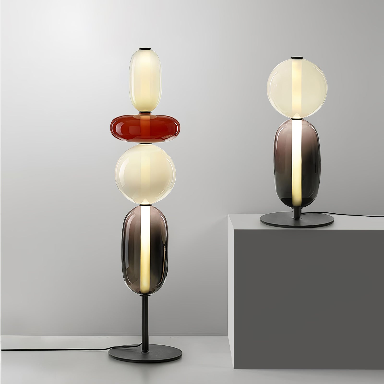 Candied Glass Floor Lamp, Hand-Blown Crystal Clusters, Black Body, LED