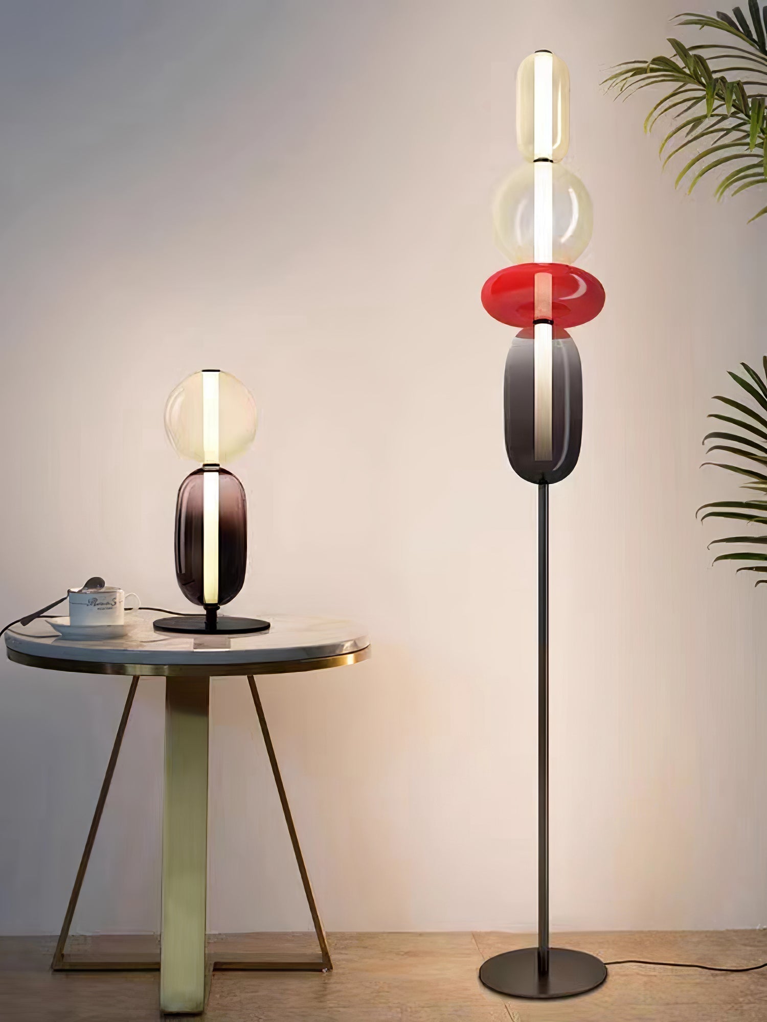Candied Glass Floor Lamp, Hand-Blown Crystal Clusters, Black Body, LED
