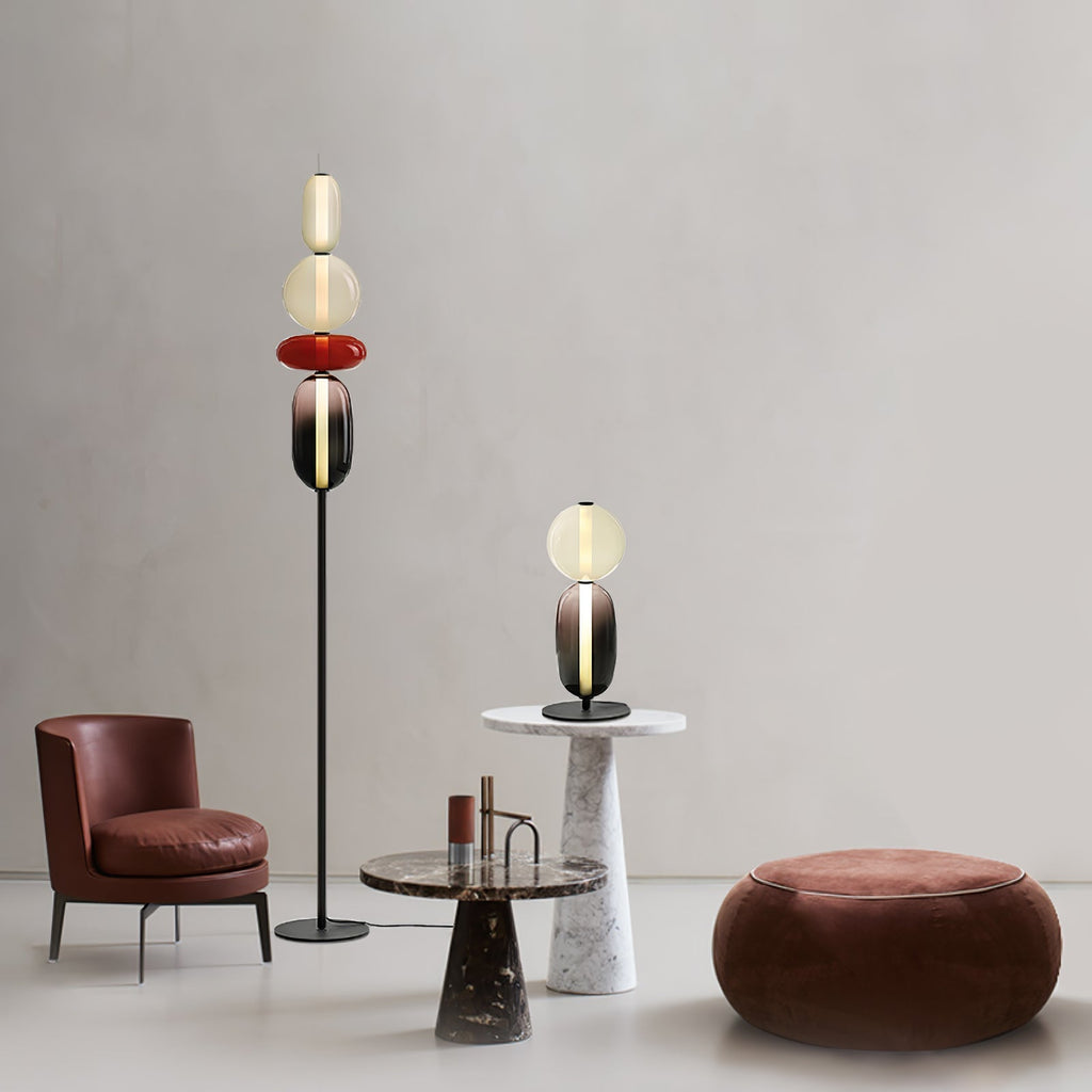 Candied Glass Floor Lamp, Hand-Blown Crystal Clusters, Black Body, LED