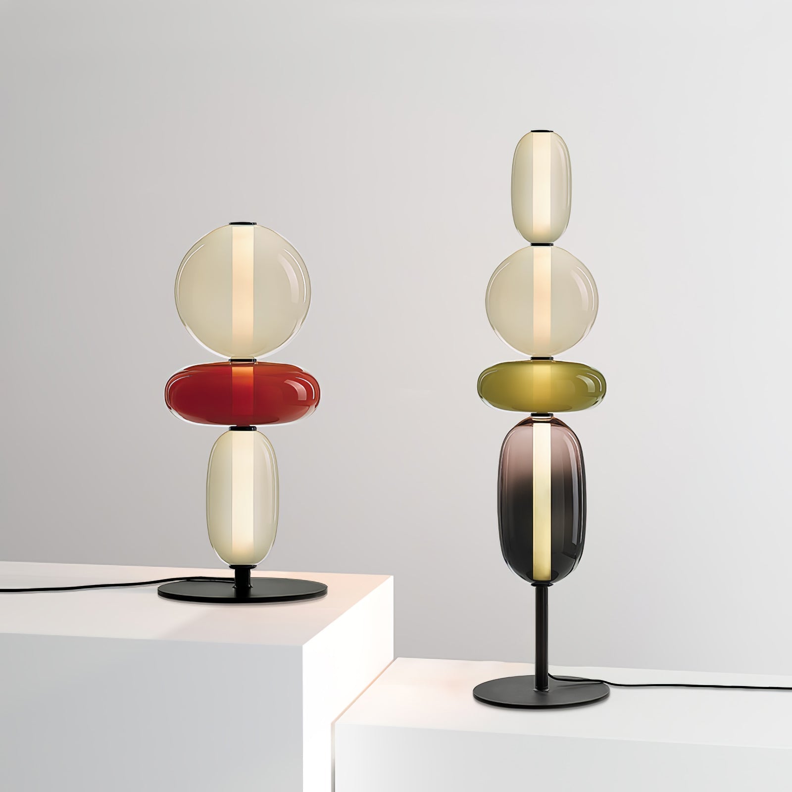 Candied Glass Floor Lamp, Hand-Blown Crystal Clusters, Black Body, LED