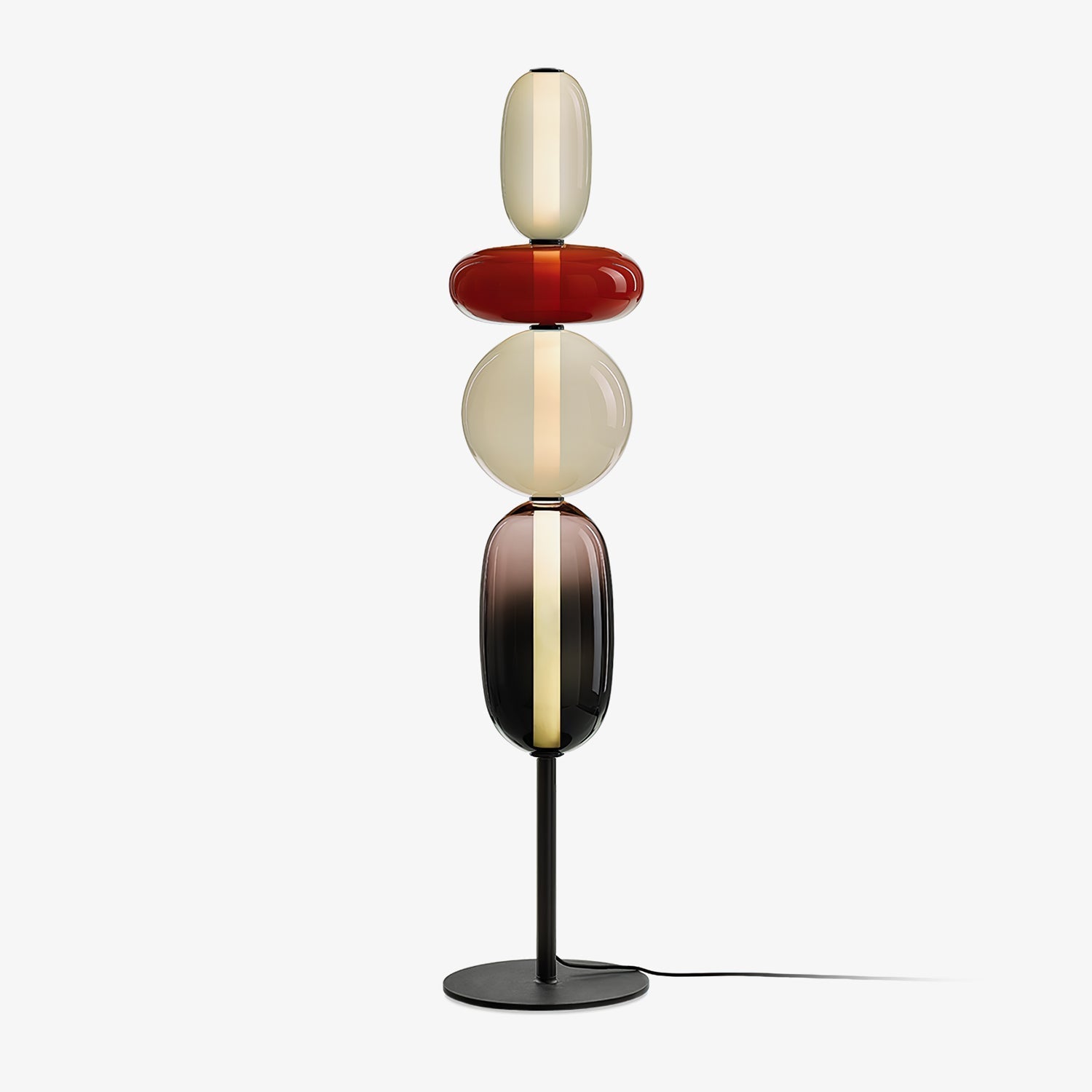 Candied Glass Floor Lamp, Hand-Blown Crystal Clusters, Black Body, LED