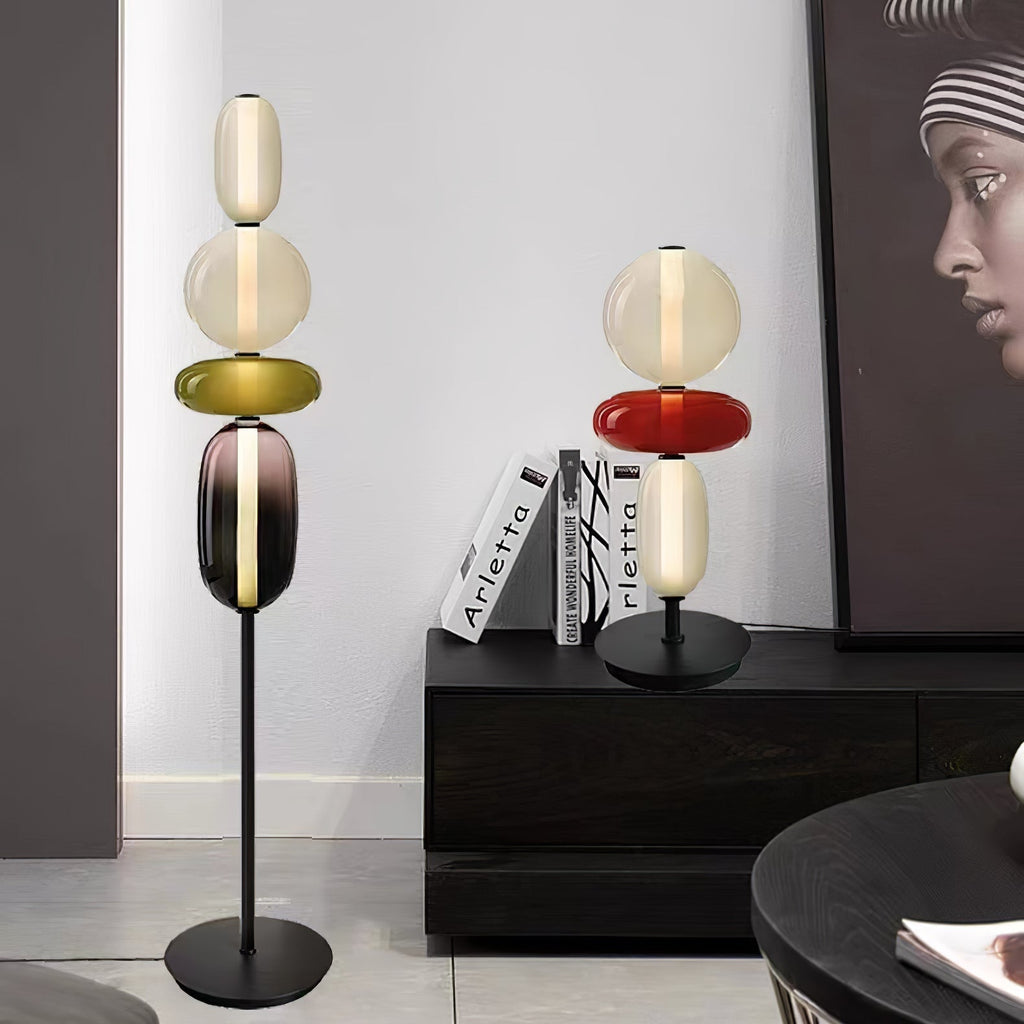 Candied Glass Floor Lamp, Hand-Blown Crystal Clusters, Black Body, LED