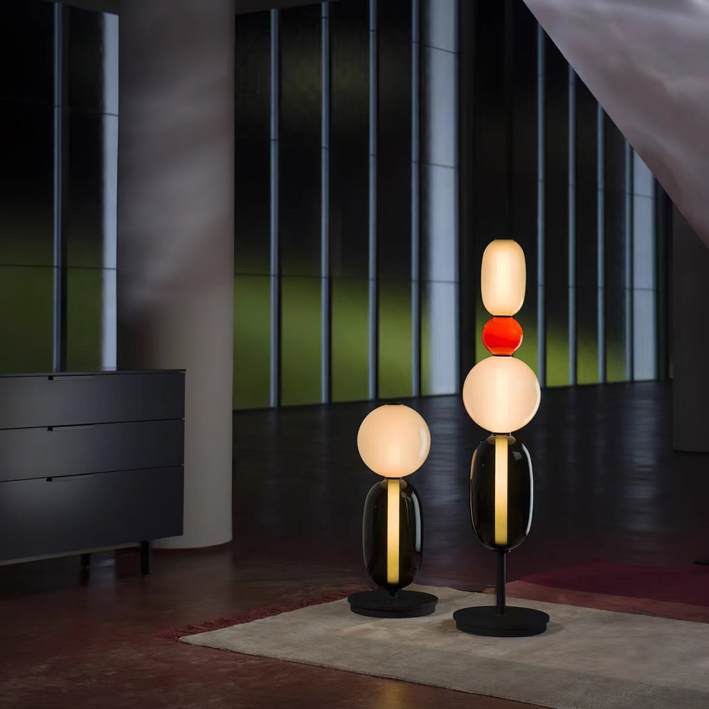 Candied Glass Floor Lamp, Hand-Blown Crystal Clusters, Black Body, LED