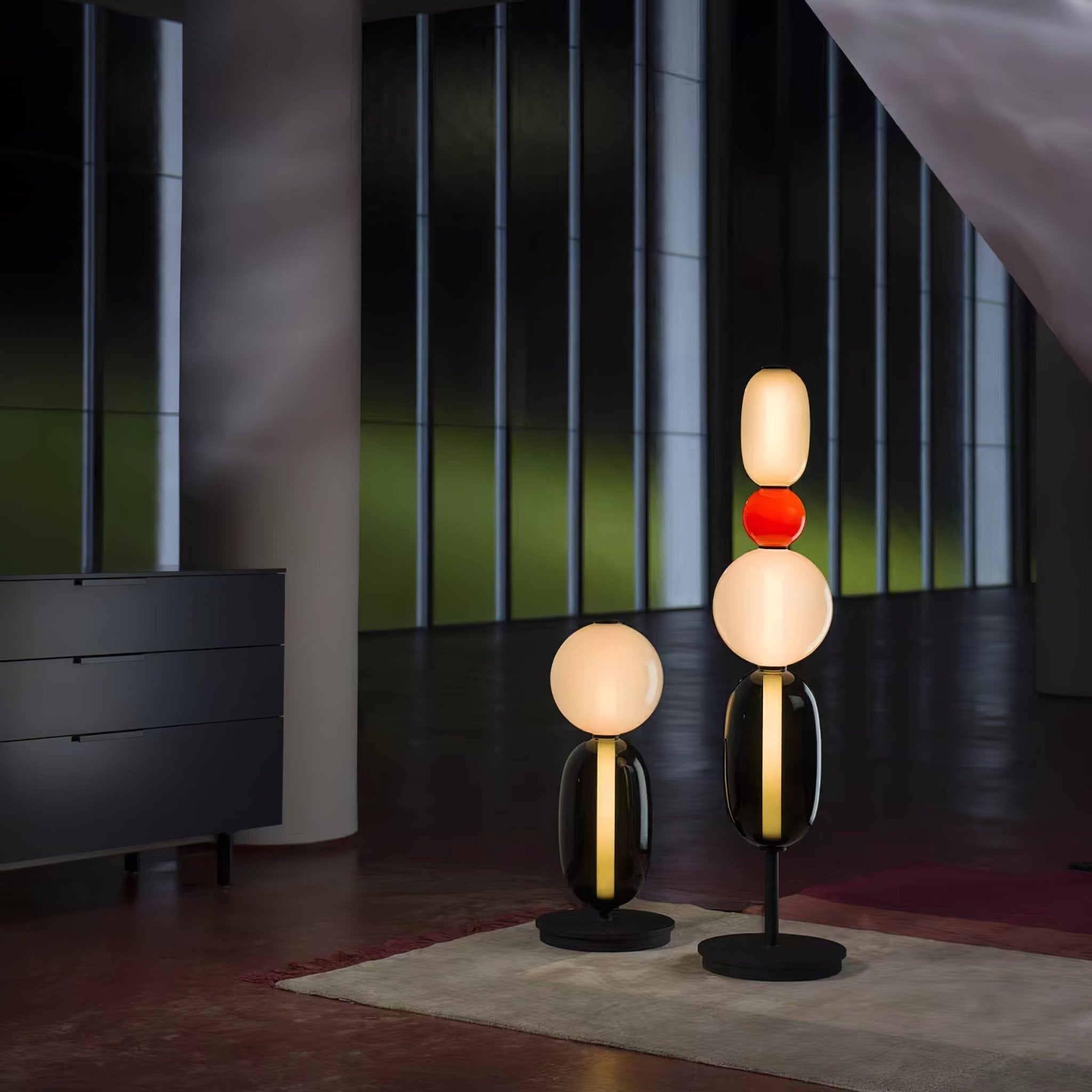 Candied Glass Floor Lamp, Hand-Blown Crystal Clusters, Black Body, LED