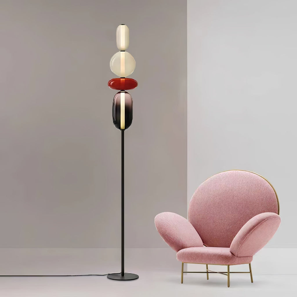 Candied Glass Floor Lamp, Hand-Blown Crystal Clusters, Black Body, LED