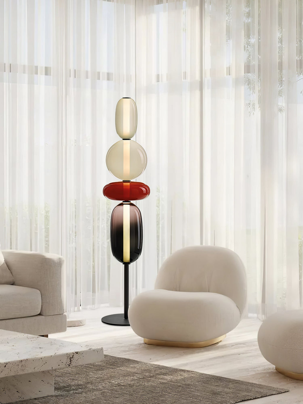 Candied Glass Floor Lamp, Hand-Blown Crystal Clusters, Black Body, LED