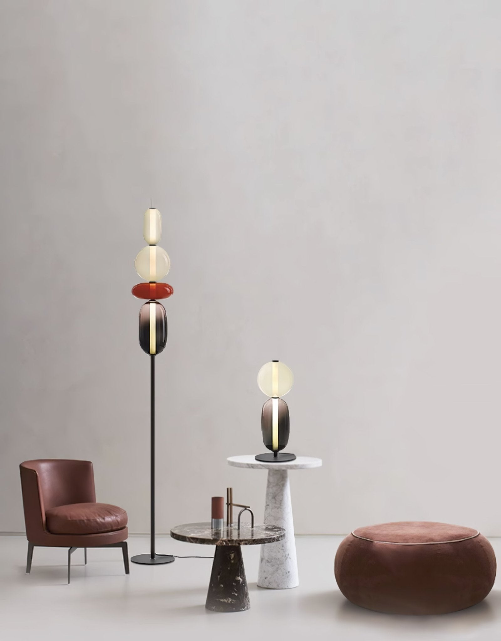 Candied Glass Floor Lamp, Hand-Blown Crystal Clusters, Black Body, LED