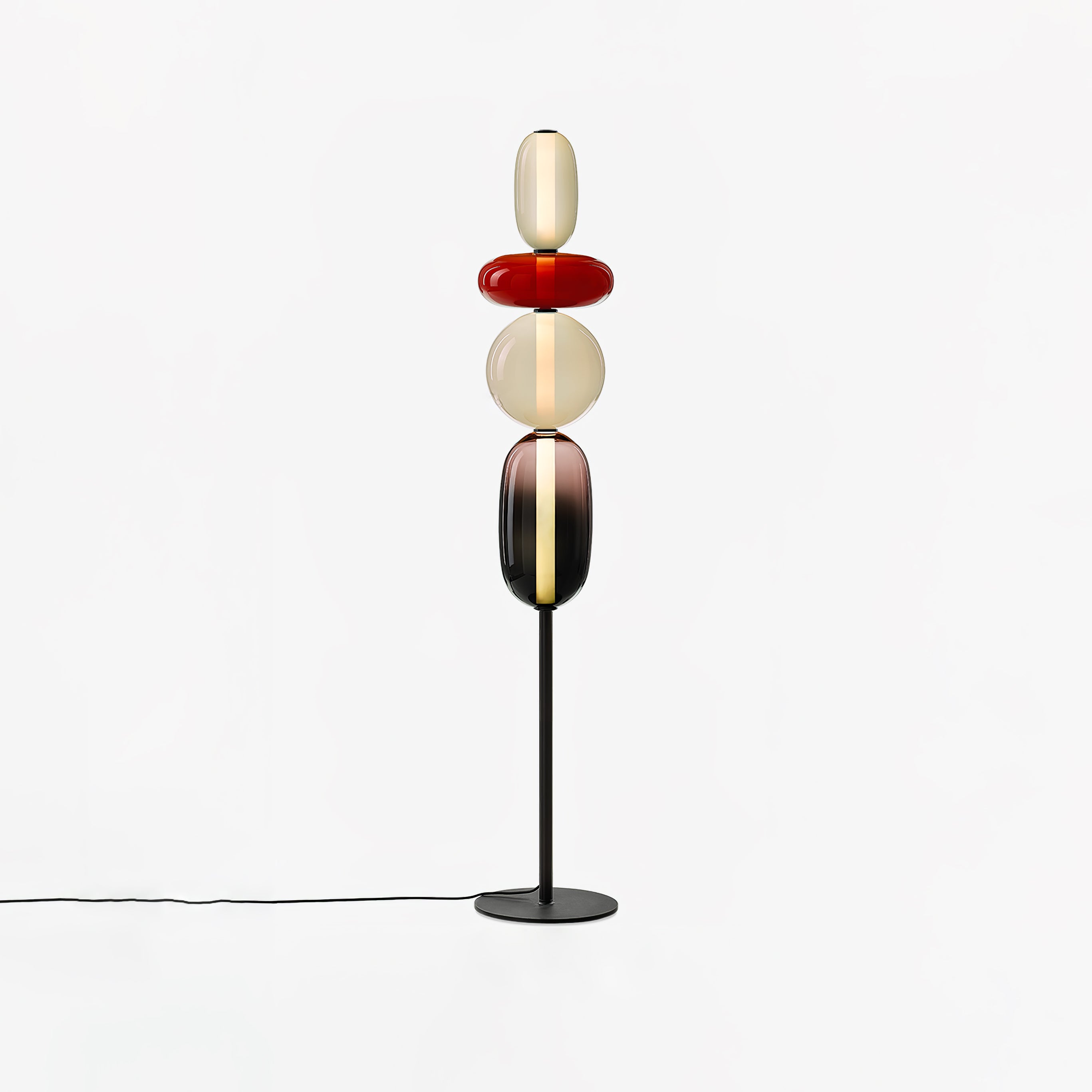 Candied Glass Floor Lamp, Hand-Blown Crystal Clusters, Black Body, LED
