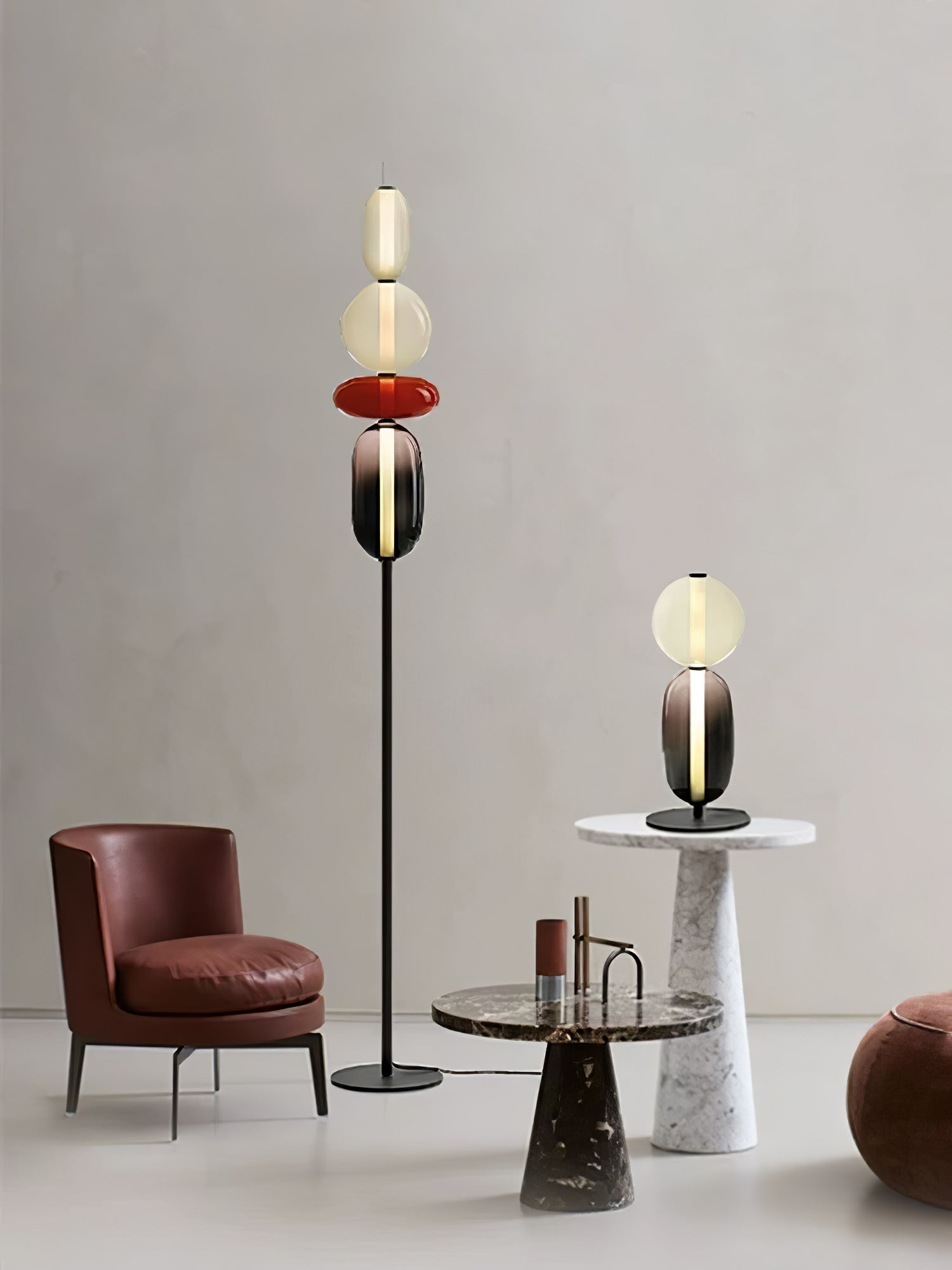 Candied Glass Floor Lamp, Hand-Blown Crystal Clusters, Black Body, LED