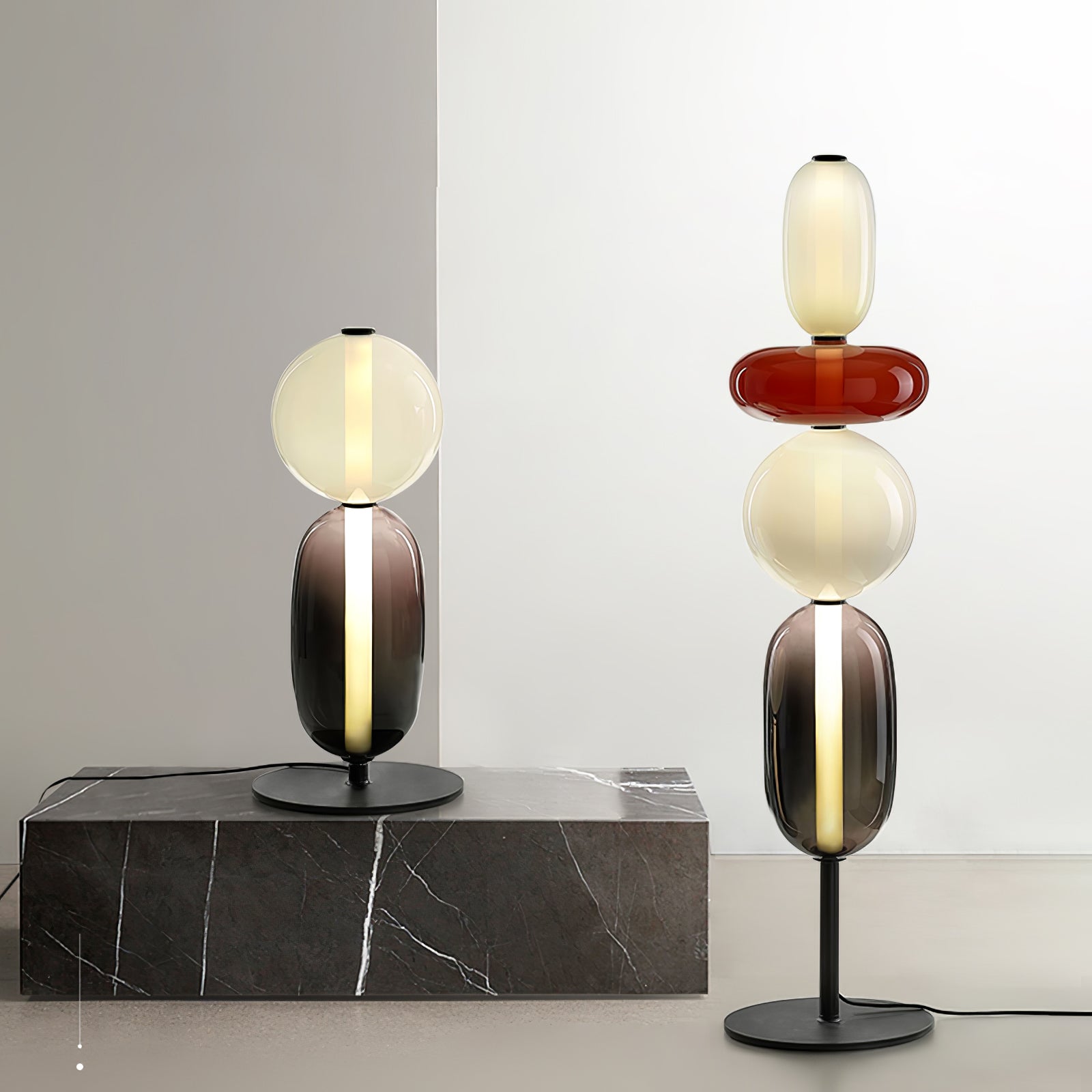 Candied Glass Floor Lamp, Hand-Blown Crystal Clusters, Black Body, LED