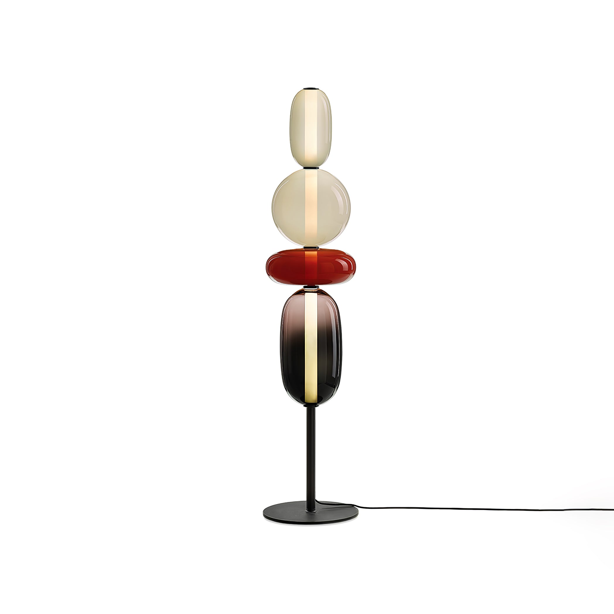 Candied Glass Floor Lamp, Hand-Blown Crystal Clusters, Black Body, LED