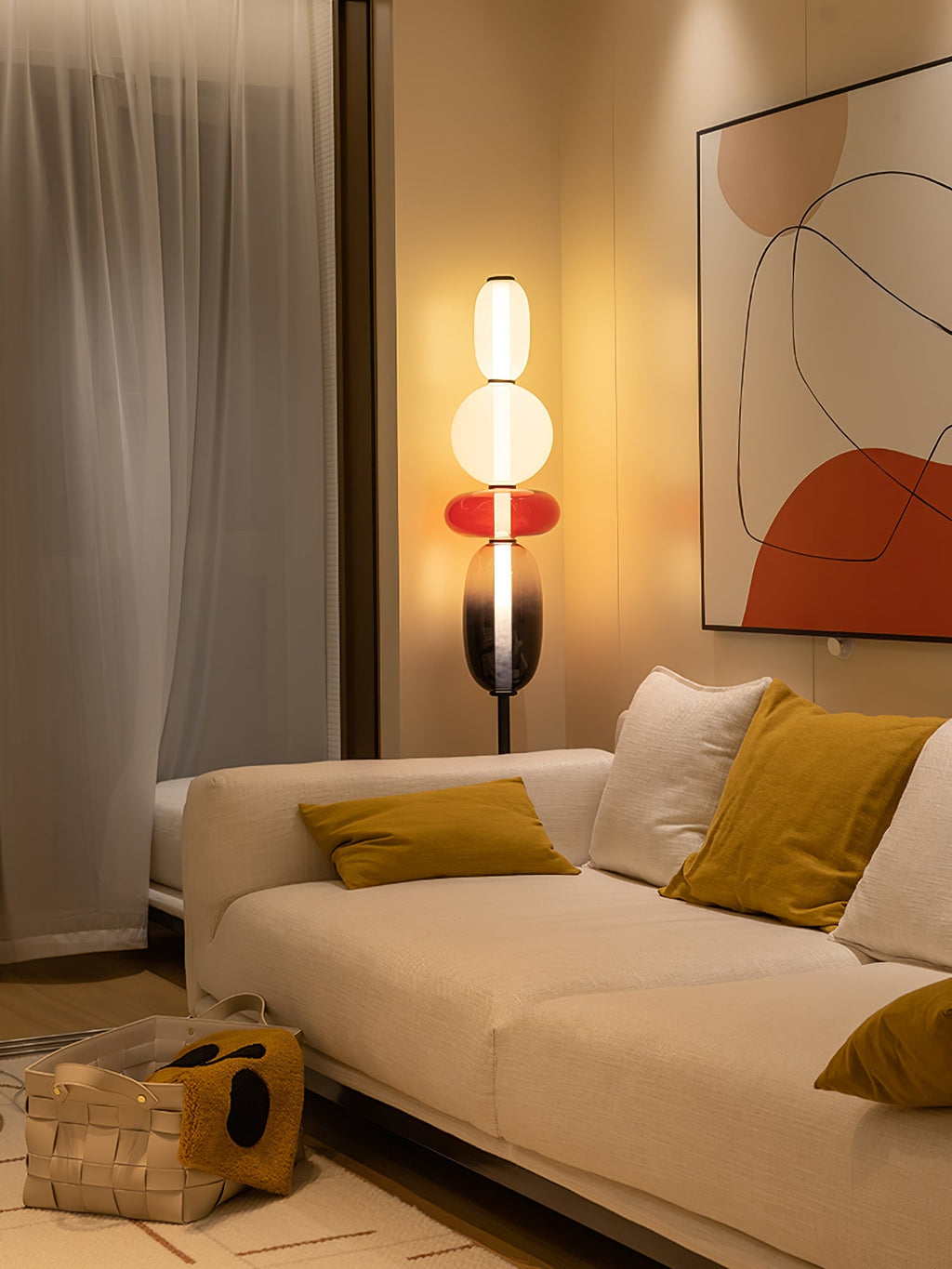 Candied Glass Floor Lamp, Hand-Blown Crystal Clusters, Black Body, LED