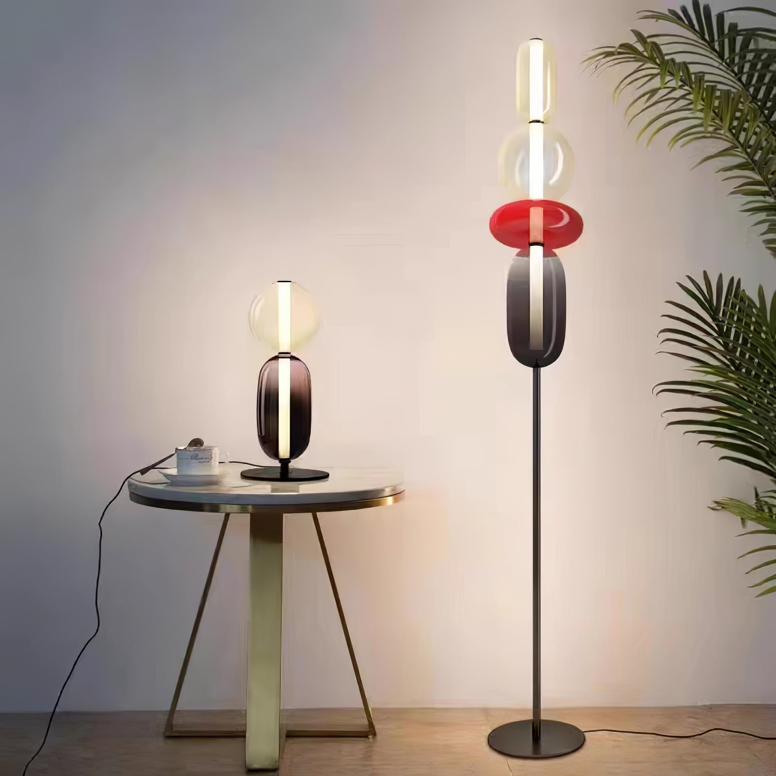 Candied Glass Floor Lamp, Hand-Blown Crystal Clusters, Black Body, LED