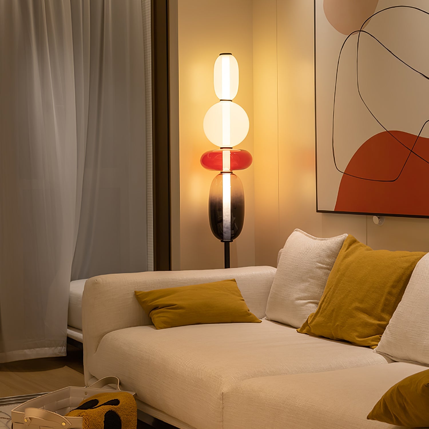 Candied Glass Floor Lamp, Hand-Blown Crystal Clusters, Black Body, LED