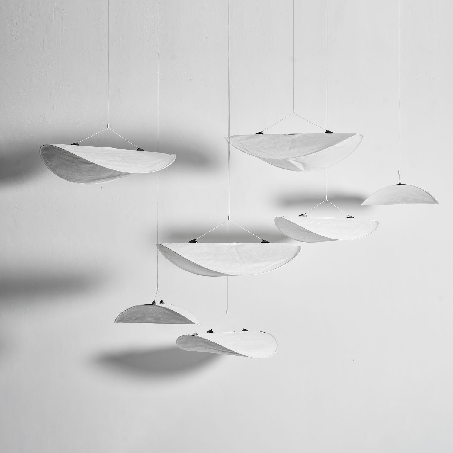 Tense Pendant Light, Tyvek Paper Shade, White and Black, Warm Dimmable